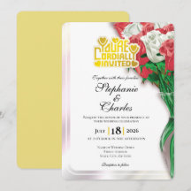Rote Rosen Hochzeits-Einladung - Goldene Schrift 3