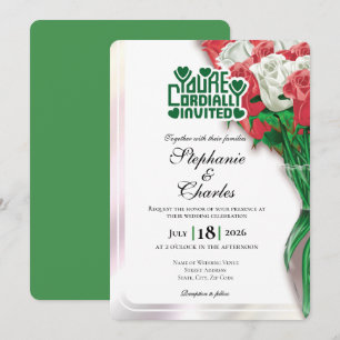Rote Rosen Hochzeits-Einladung - Grüne Schrift 4 Einladung