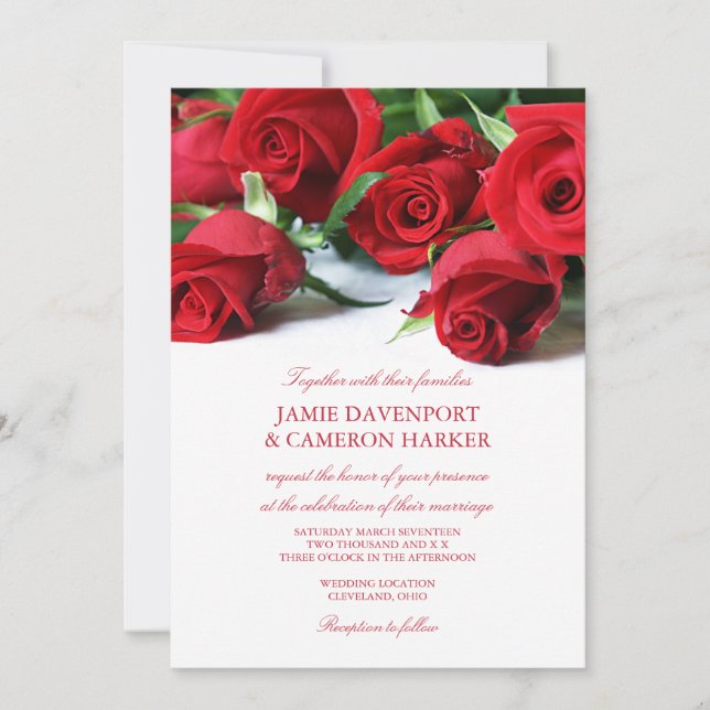 Rote Rosen Hochzeitseinladung Einladung (Vorderseite)