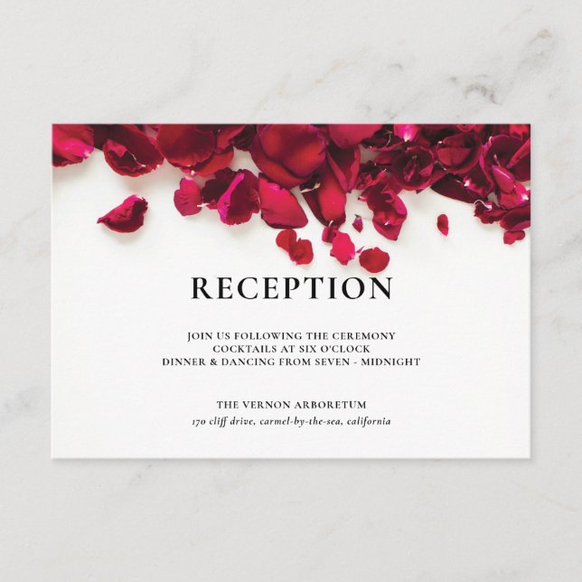 Rote Rosen Hochzeitsempfang Begleitkarte (Vorderseite)