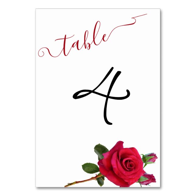 Rote Rosen Hochzeitsempfangskarte Tischnummer (Vorderseite)