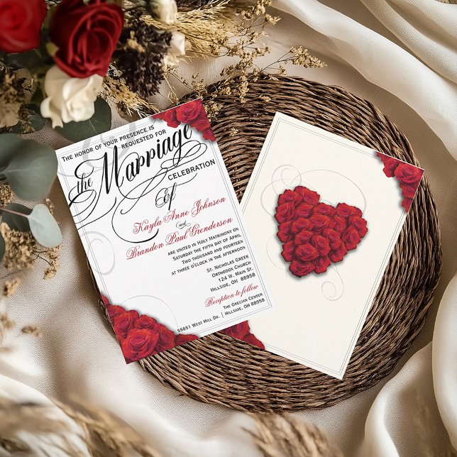 Rote Rosen Hochzeitsfeiern Einladung veränderbarer (Elegant Red Rose Script Wedding Invitation)