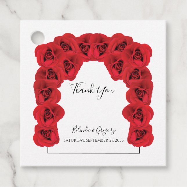 Rote Rosen Hochzeitsgeschenke Liebesmarken Geschenkanhänger (Vorderseite)