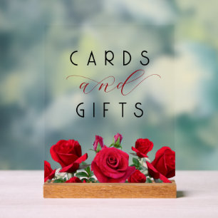 Rote Rosen Hochzeitskarten in Geschenktischen Acrylschild