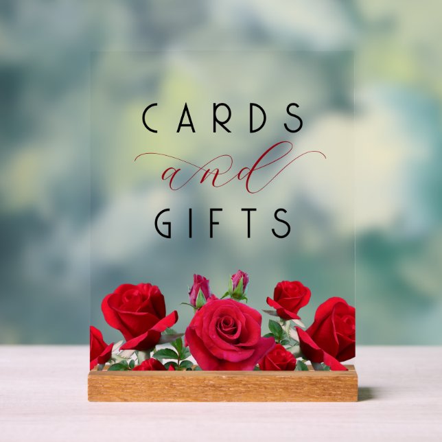 Rote Rosen Hochzeitskarten in Geschenktischen Acrylschild (Neutral)