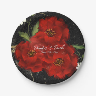 Rote Rosen Hochzeitspapier-Teller Pappteller
