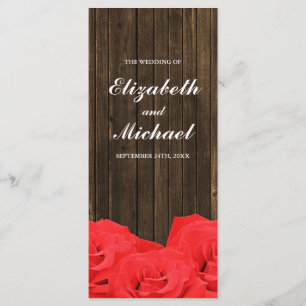 Rote Rosen-Hochzeitsprogramm für Holz Programm