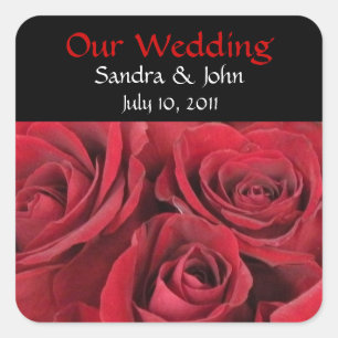 Rote Rosen Hochzeitsticker Quadratischer Aufkleber