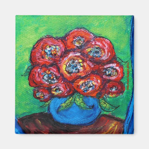 Rote Rosen im blauen Vase Magnet