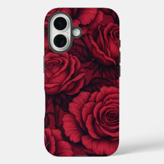 Rote Rosen im gotischen Blumenmuster iPhone 16 Hül Hülle
