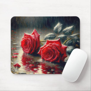 Rote Rosen im Regen Mousepad