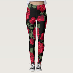 Rote Rosen im schwarzen Hintergrund Leggings