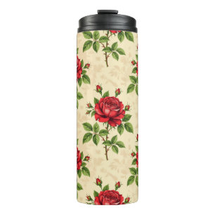 Rote Rosen im Vintage-Muster Thermosbecher