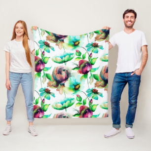 Rote Rosen im weißen Hintergrund Fleecedecke