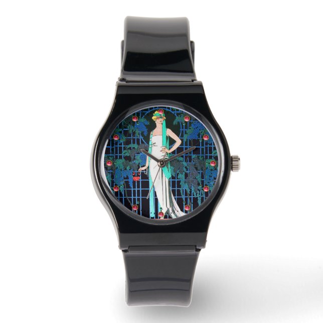 ROTE ROSEN IN DER NACHT, ART DECO SCHÖNHEIT ARMBANDUHR (Vorderseite)