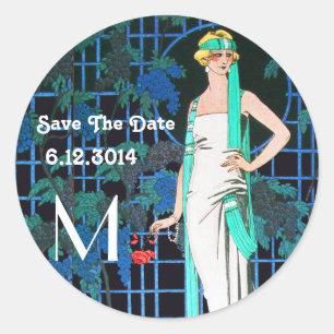 ROTE ROSEN in der nachts Save the Date Monogramm Runder Aufkleber