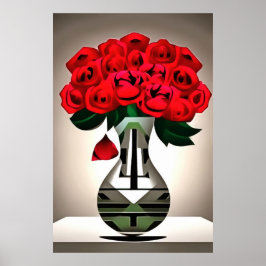 Rote Rosen in Vase Art Deco Abstrakte Kunst Poster