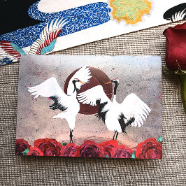 Rote Rosen, japanische Tanzkrane, Hochzeit Einladung
