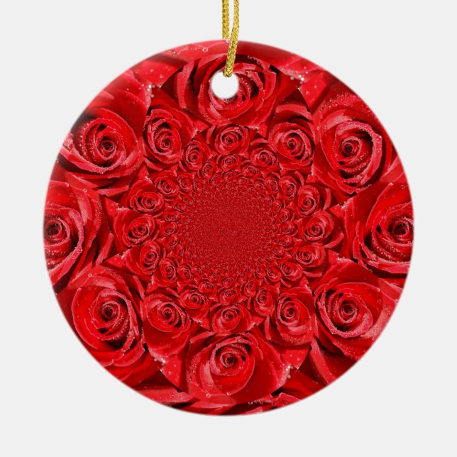 Rote Rosen Kaleidoskop: Happy Valentine's Day Art Keramik Ornament (Vorne)