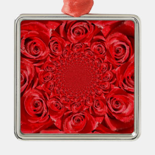 Rote Rosen Kaleidoskop: Happy Valentine's Day Art Silbernes Ornament