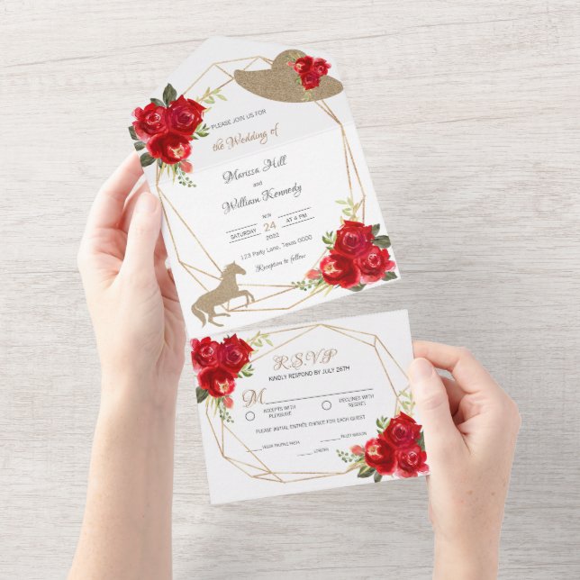 Rote Rosen Kentucky Derby Einladungen für Hochzeit (Abreißen)
