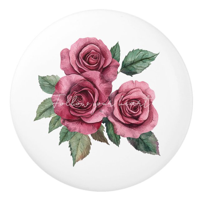 Rote Rosen Keramikknauf (Vorderseite)