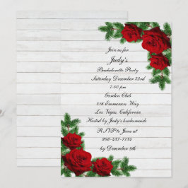 Rote Rosen Kiefer Zweig Weihnachten Junggeselinnen Einladung
