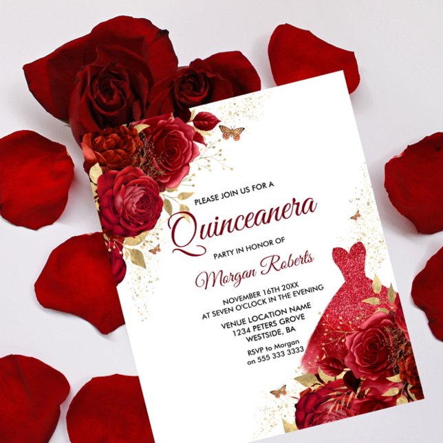Rote Rosen kleiden Haushalt Quinceanera Einladung (Von Creator hochgeladen)