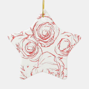 Rote Rosen Konturen Keramik Ornament