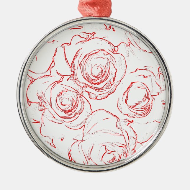 Rote Rosen Konturen Ornament Aus Metall (Vorne)