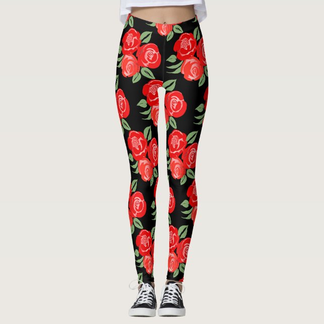 Rote Rosen Leggings (Vorderseite)