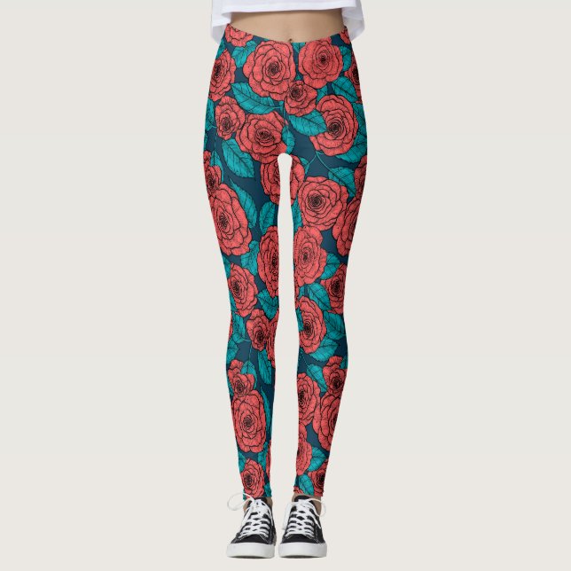 Rote Rosen Leggings (Vorderseite)