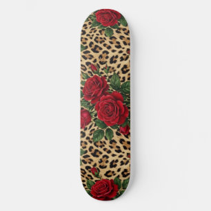 Rote Rosen Leoparden-Druck-Muster Skateboard