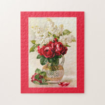 Rote Rosen & Lilacs Paul de Longpre Vintag Puzzle