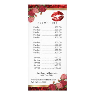 Rote Rosen Lippen Glitzer Preisliste Werbekarte
