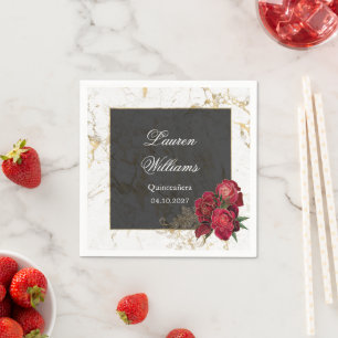 Rote Rosen Marble Quinceanera Party Serviette