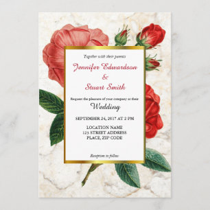 Rote Rosen Marmor Blumen Vintage Hochzeit Einladung