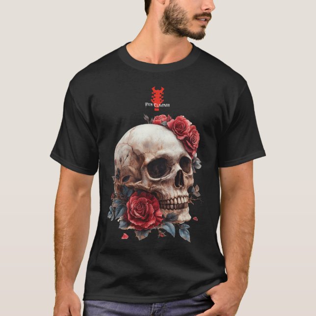 Rote Rosen Metallschädel | Ben Elkanar T-Shirt (Vorderseite)