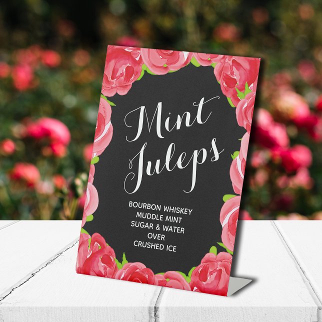 Rote Rosen Mint Juleps Sockelschild (Mint Juleps pedestal sign for your Derby party (more in our collection))