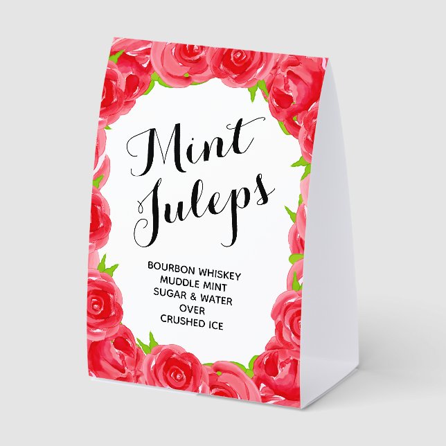 Rote Rosen Mint Juleps Tischaufsteller (Vorderseite)