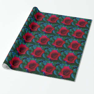 Rote Rosen mit blauen Farbtönen Geschenkpapier