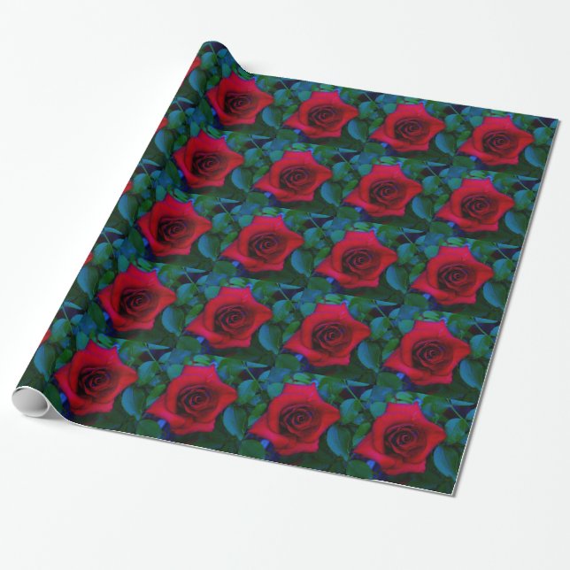 Rote Rosen mit blauen Farbtönen Geschenkpapier (Ungerollt)