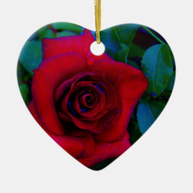 Rote Rosen mit blauen Farbtönen Keramik Ornament (Vorne)