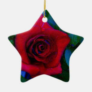 Rote Rosen mit blauen Farbtönen Keramik Ornament