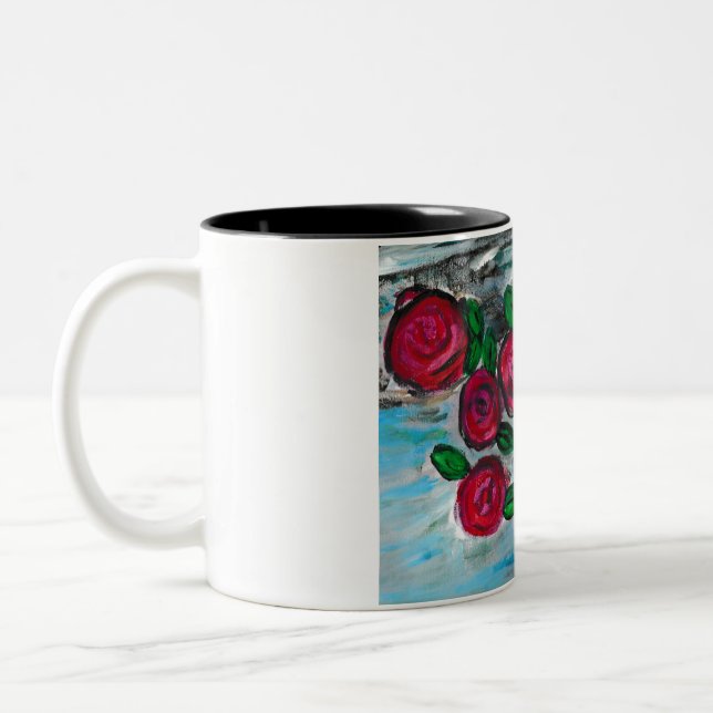 Rote Rosen mit Blauzungenkrebs Zweifarbige Tasse (Links)