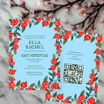 Rote Rosen mit B'nai Bat Bar Mitzvah QR-Code Einladung<br><div class="desc">Perfekte Karte, um eine Fledermausmitzvah, Bar mitzvah oder andere jüdische Feier anzukündigen! Handgemachte Kunst für Sie! Vollständig anpassbar! Klicken Sie auf "Personalisieren" oben, um den Text zu bearbeiten und Ihren Link zum QR-Code hinzuzufügen. Klicken Sie auf "Bearbeiten mit dem Design-Tool", um die Schriftart, Farben und Platzierungen anzupassen und das Design...</div>