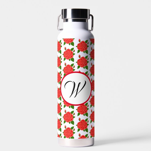 Rote Rosen mit dem Monogramm der Buds Trinkflasche (Vorne)