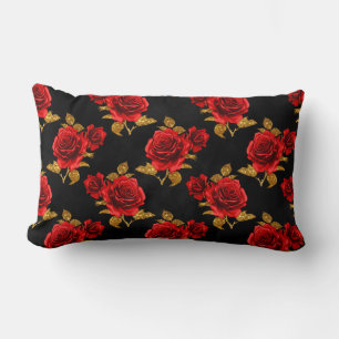 Rote Rosen mit goldenen Blättern Lendenkissen