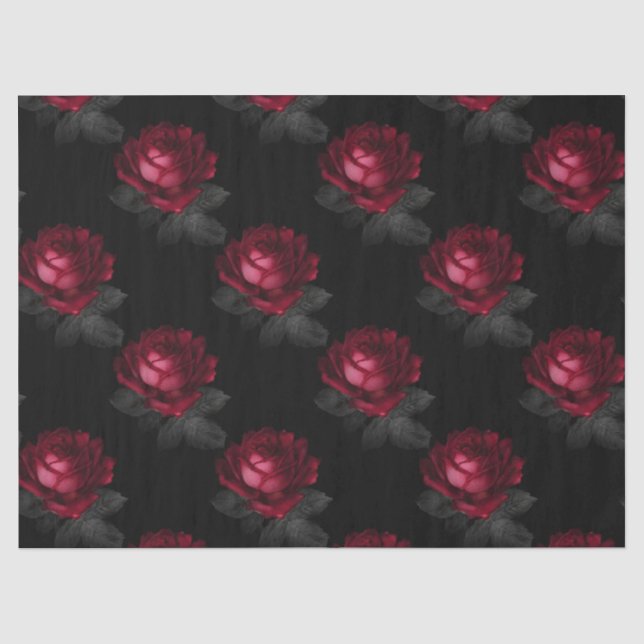 Rote Rosen mit grauen Blätter auf Black Decoupage Seidenpapier (Vorderseite)