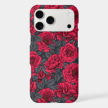 Rote Rosen mit grauen Blätter auf schwarz